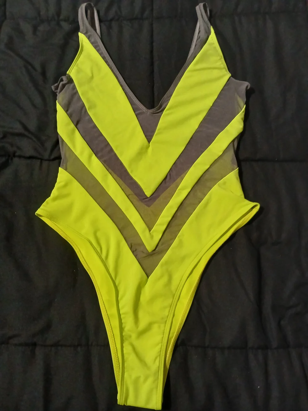 Neon Green & Charcoal Chevron One-Piece Swimsuit